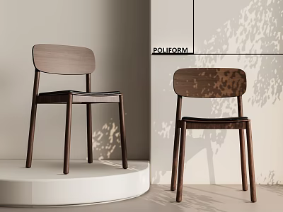 Modern Coniform Dining Chairs Walnut Wooden Design On White Display Stand With Leaf Shadow Patterns 3d model