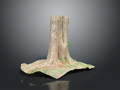 Handcrafted Wooden Tree Stump Decor With Stone Base And Natural Green Moss Texture 3d model