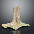 Handcrafted Wooden Tree Stump Decor With Stone Base And Natural Green Moss Texture
