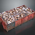 Rusty Metal Bin Filled With Stacked Firewood Logs And Wood Pieces