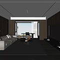 Modern Living Dining Room Interior With Beige Sofa Coffee Table Large TV And Green Plant