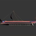 Traditional Sailboat With Red And White Striped Sail Wooden Deck And Colorful Hull
