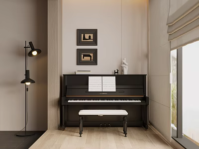 Modern Piano Accessories Ornaments Cloth Curtain Musical Instruments Decorative Painting Stool Floor Lamp 3d model