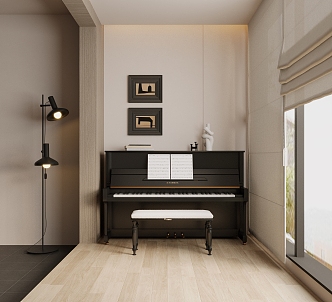 Modern Piano Accessories Ornaments Cloth Curtain Musical Instruments Decorative Painting Stool Floor Lamp 3d model