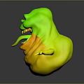 Green Slime Creature With Outstretched Arms Sticking Out Tongue Red Eyes Gray Background Floor Reflection