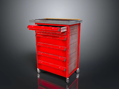 Red Mobile Tool Cart With Multiple Drawers Gray Top And Rolling Wheels 3d model