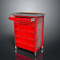 Red Mobile Tool Cart With Multiple Drawers Gray Top And Rolling Wheels 3d model