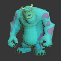 3D Cartoon Monster Character Design With Blue Green Fur Purple Spots And Horns 3d model