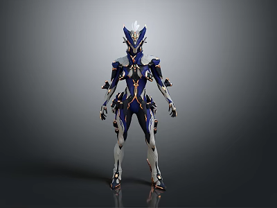 Futuristic Sci Fi Mechanical Armor 3D Model In Blue White With Gold Accents 3d model