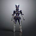 Futuristic Sci Fi Mechanical Armor 3D Model In Blue White With Gold Accents