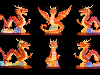 Colorful Dragon And Phoenix Art Installation With Vibrant Illuminated Design And Traditional Mythical Elements 3d model
