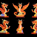Colorful Dragon And Phoenix Art Installation With Vibrant Illuminated Design And Traditional Mythical Elements