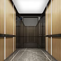 Modern Elevator Cab Interior With Wooden Panels Metallic Buttons And Recessed LED Lighting