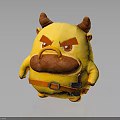 Yellow Plush Cow Shaped Furniture With Horns Mustache And Orange Strap