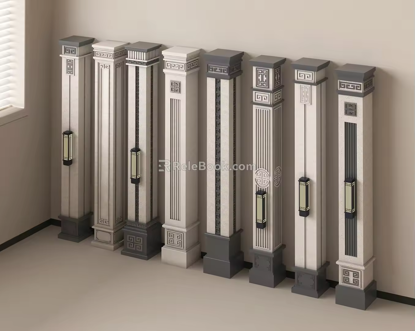 New Chinese Style Column Corner Column Villa Column 3d model