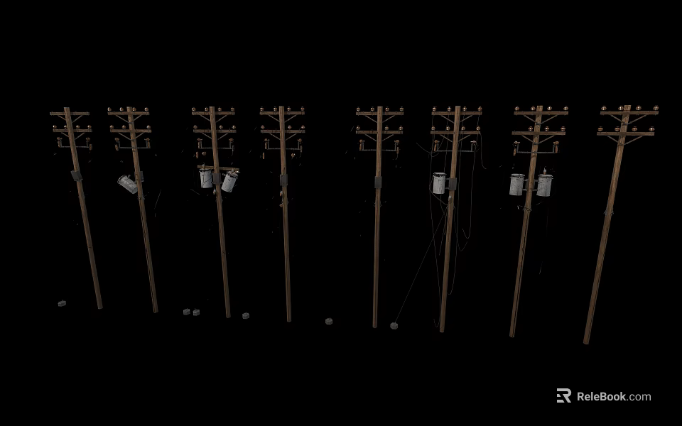 Road Infrastructure Featuring Row of Wooden Utility Poles With Crossarms And Insulators 3d model 