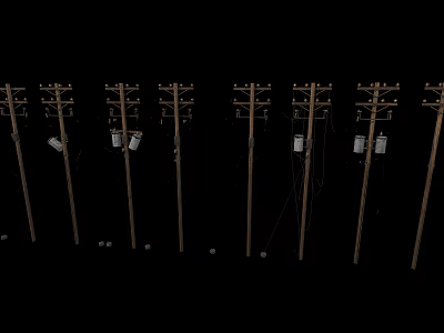 Road Infrastructure Featuring Row of Wooden Utility Poles With Crossarms And Insulators 3d model