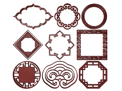 Traditional Chinese Carved Patterns With Various Shapes Ornate Frames And Intricate Designs 3d model