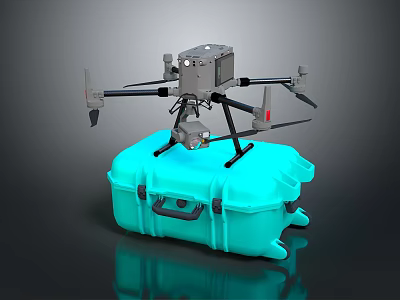 Professional Drone With Camera Placed On Turquoise Storage Case For Safe Transport 3d model