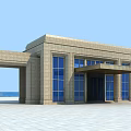 Modern Entrance Gate With Stone Walls Blue Windows And Open Square View