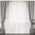 Elegant Gray Curtains With Sheer White Panels For Bright Home Window Interior 3d model