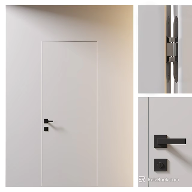 Sleek White Interior Swing Door Design With Black Handle And Hinge 3d model 