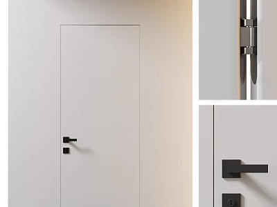 Sleek White Interior Swing Door Design With Black Handle And Hinge 3d model