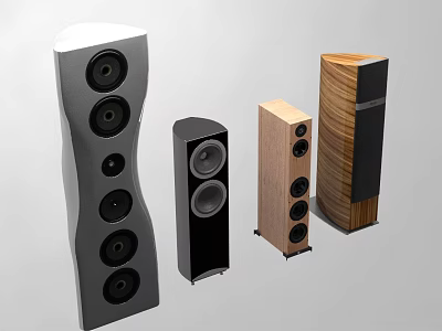 Contemporary Speakers with Various Designs Multiple Drivers Curved Upright Wooden Black Finishes 3d model