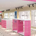 Modern Clothing Store Interior With Pink Counter White Display Racks And Lighting