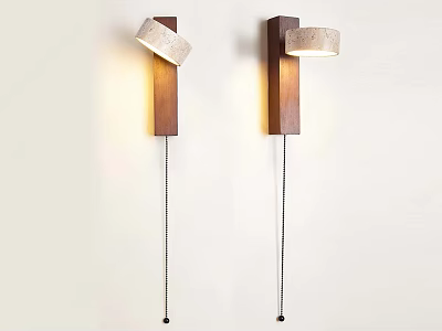 Wooden Wall Lamps With Fabric Shades And Hanging Chains For Modern Home Lighting Decor 3d model