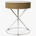Round Brown Bedside Table With Drawer And Crossed Metal Frame Base 3d model