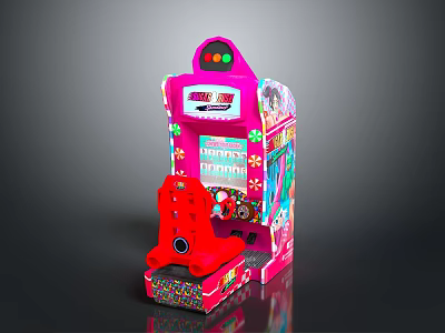 Colorful Kids Arcade Machine With Pink Body Red Pedal And Happy 3d model