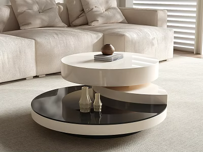 Modern Sleek Black And White Layered Coffee Table In Living Room With Sofa 3d model