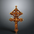 Intricate Gold Cross Pendant With Detailed Ornate Carvings And Religious Design