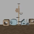 Modern Wooden Cat Tree Design with Platforms Scratching Post and Cat Houses