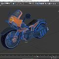 Orange Motorcycle with Retro Industrial Design Black Tires Headlight and Seat