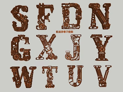 Steampunk Style Metal Gear Mechanical Alphabet Wall Hangings for Home Decor 3d model