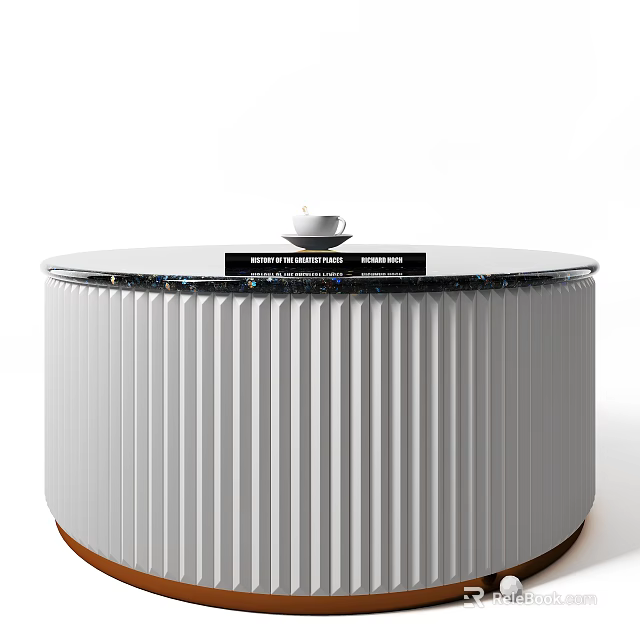 Modern Round Coffee Table With White Ribbed Design And Marble Top 3d model