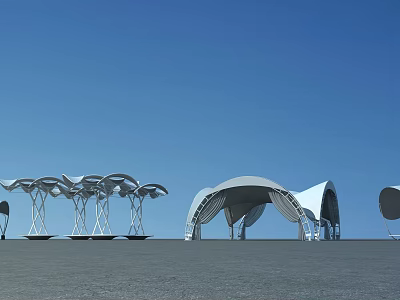 Modern Tensile Membrane Structures With Steel Supports Under Clear Blue Sky 3d model