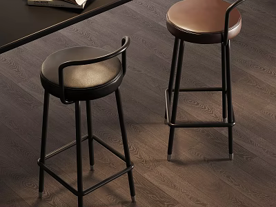 Modern Bar Stools With Leather Seats And Black Metal Backrest Frames 3d model