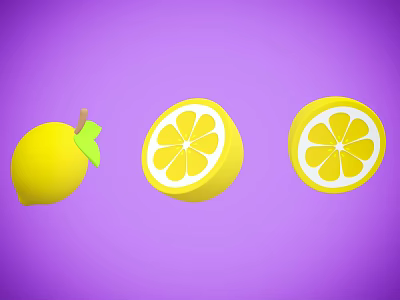 Visual Display Of Fresh Whole And Sliced Lemons With Green Leaf On Purple Background 3d model