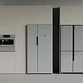Modern Kitchen Interior With Stainless Steel Built In Double Door Refrigerator Freezer