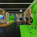 Professional Studio Setup With Green Screen Camera Microphone Stand Logo Sofa And Model 3d model