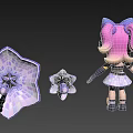 Cartoon Woman With Pink Blue Hair Star Headphones And Crystal Star Decorations