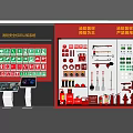 Fire Equipment Exhibition Area With Certification Signs And Various Firefighting Tools