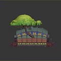 Decorative Garden Structure with Green Tree Glass Roof Colorful Patterns and Wooden Base