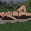 Woman Lying on Brown and White Blanket in Green Grass Area Wearing Bikini