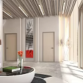 Modern Front Desk Reception Interior Design With Stylish Lighting And Wall Art