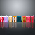 Colorful Multi Storey Building Models With Windows And Reflections On Gray Background