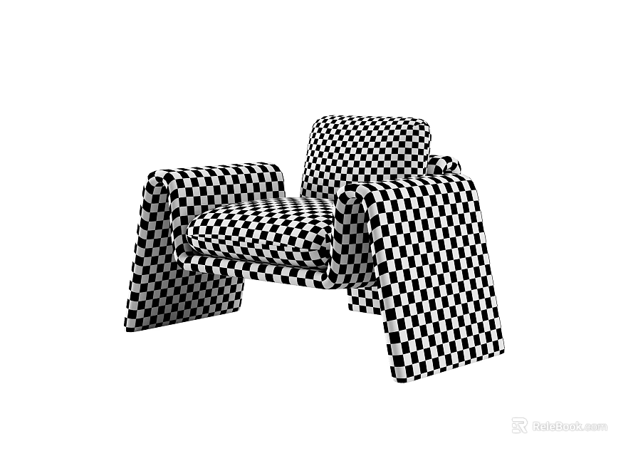 Single Sofa With Black And White Checkered Pattern Modern Stylish Unique Shape Design 3d model